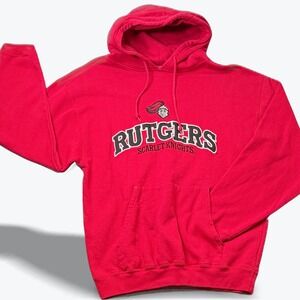Authentic Varsity Athletic Rutgers Scarlet Knights Hoodie Mens Large Red‎ Fleece